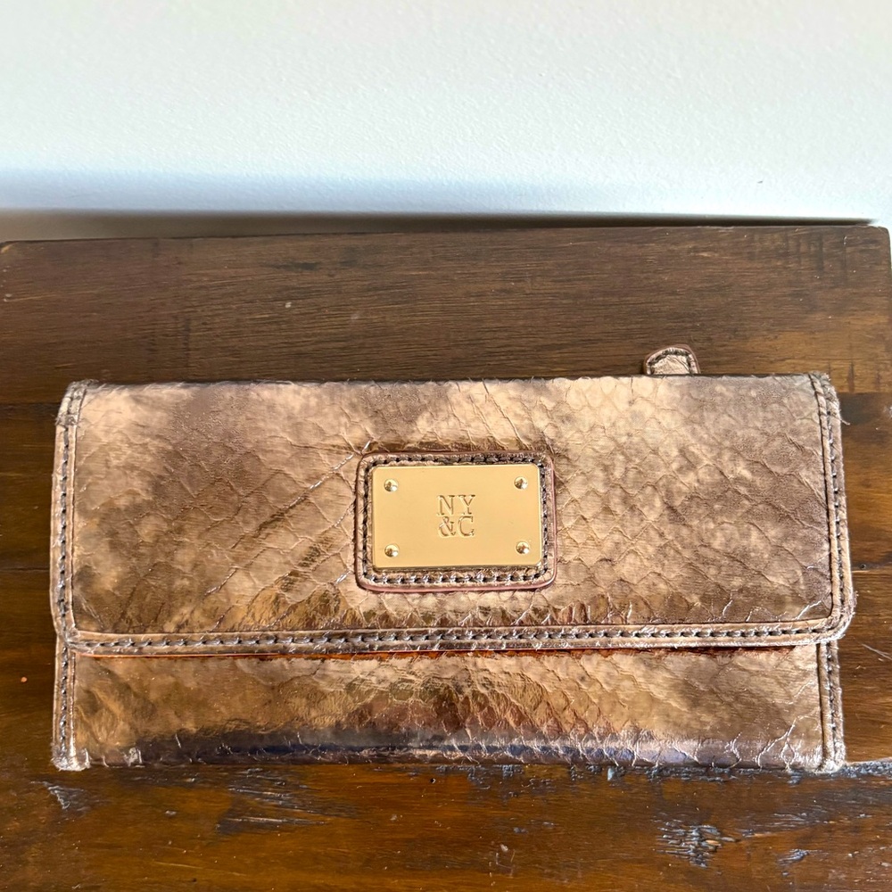 Ny&Co Brown Shimmer Snakeskin Large Wallet